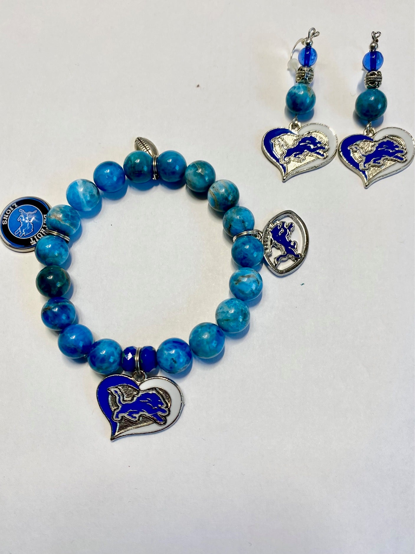 Detroit Lions with blue Czech glass Bracelet set