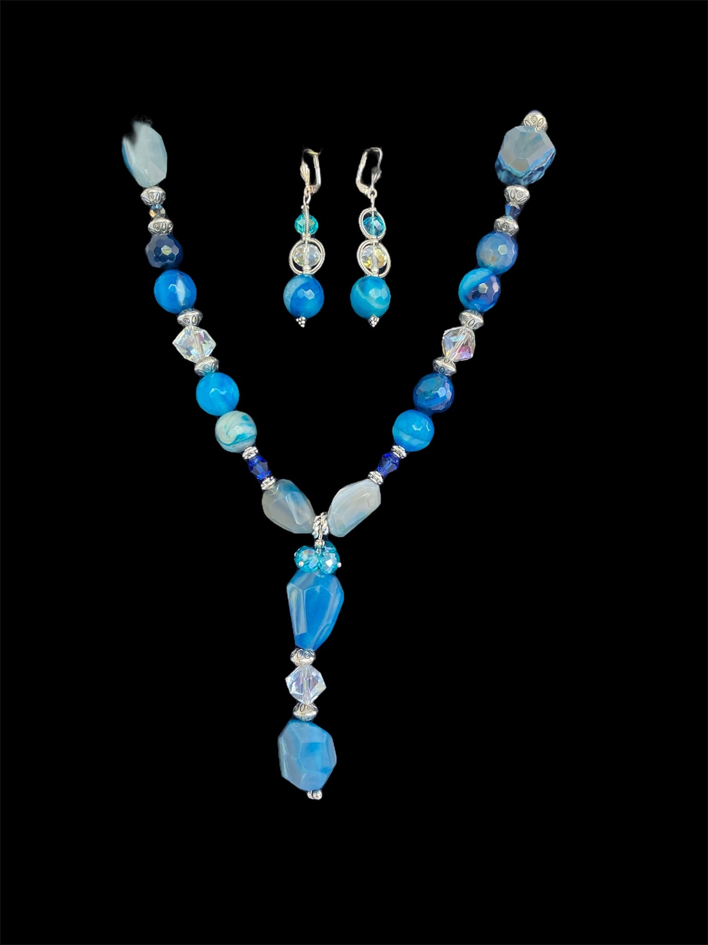 Blue Apatite & Quartz Necklace Set