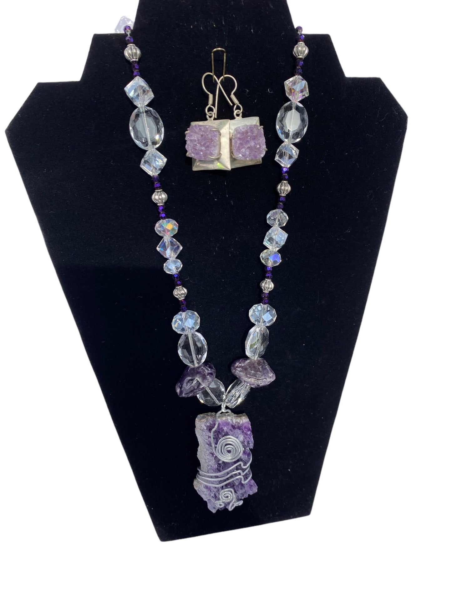 Raw Amethyst Druzy Necklace Set