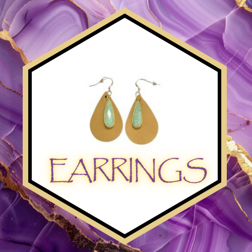 Semi-precious stone, Leather & Crystal Earrings