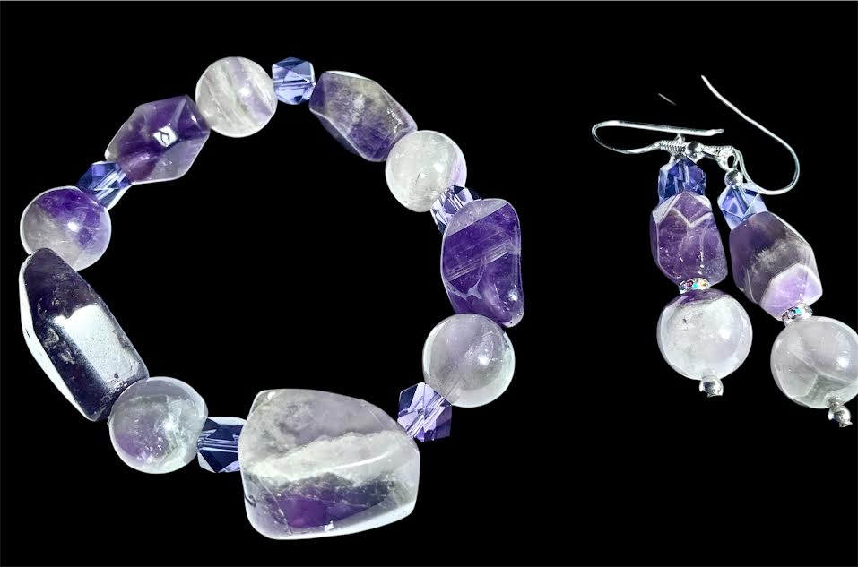 Natural amethyst bracelet set with fish hook earrings – February birthstone jewelry