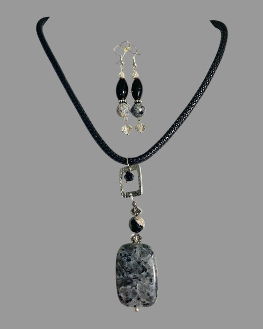 Labradorite, Orca Agate and Onyx on Leather