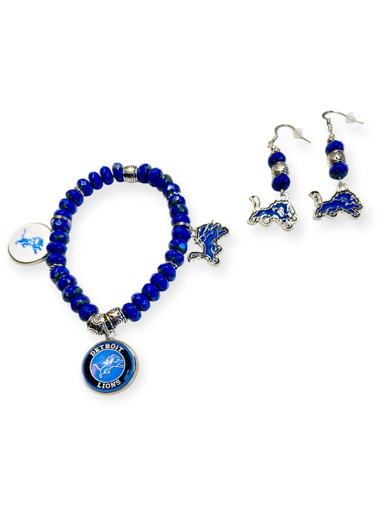 Blue Czech glass Detroit Lions Bracelet set