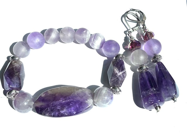 Amethyst Bracelet & Lever Back Earring Set