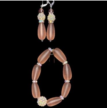 Peachy Pink Vintage Glass Bracelet and Earrings