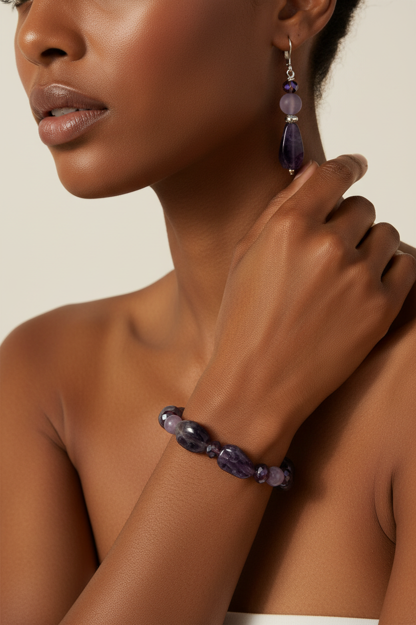 Amethyst Bracelet and Earring Set on Model
