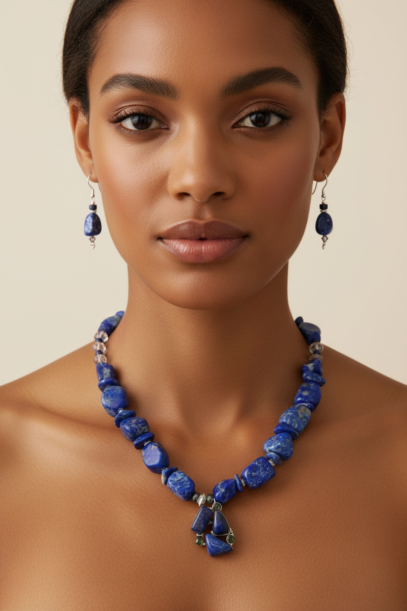 Full Lapis Lazuli Set with Pendant on Model
