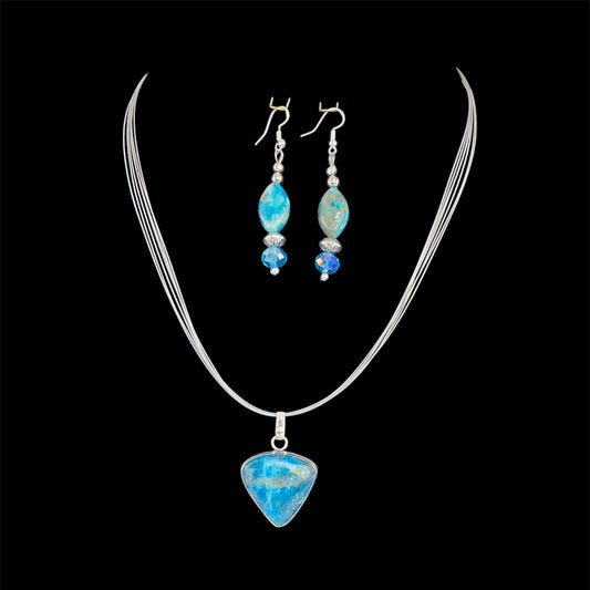 Blue Apatite Choker Necklace Set
